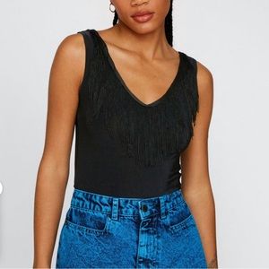 Fringe V neck bodysuit